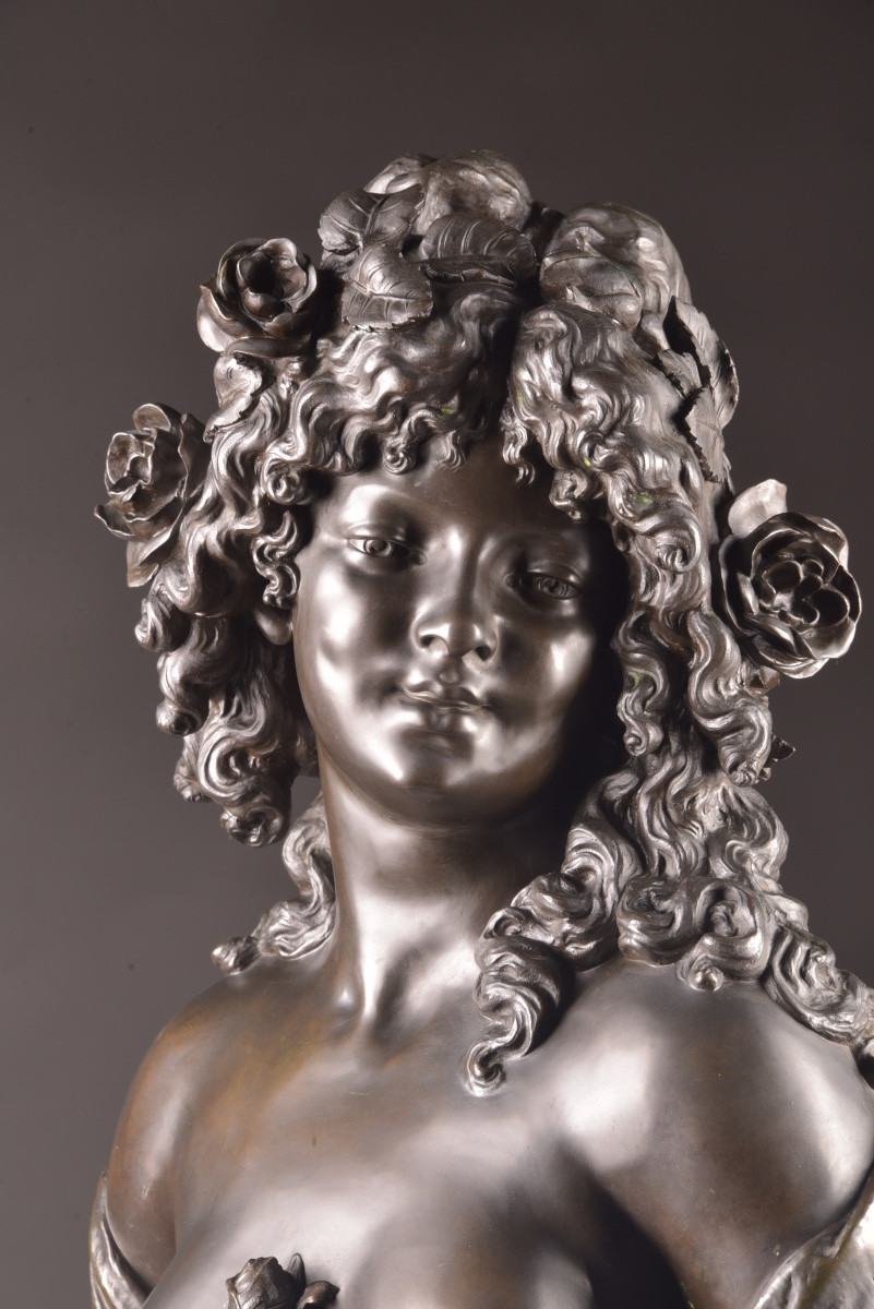 Elegant Bacchante Bust In Finely Chased And Patinated Bronze, Signed -photo-8