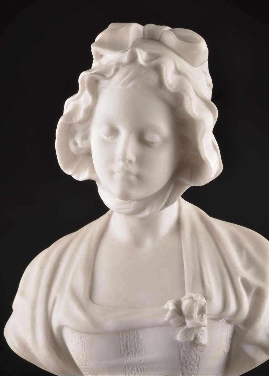 Marble Bust Of A Young Girl By Guglielmo Pugi (1850-1915), Italy, Late 19th Century-photo-1