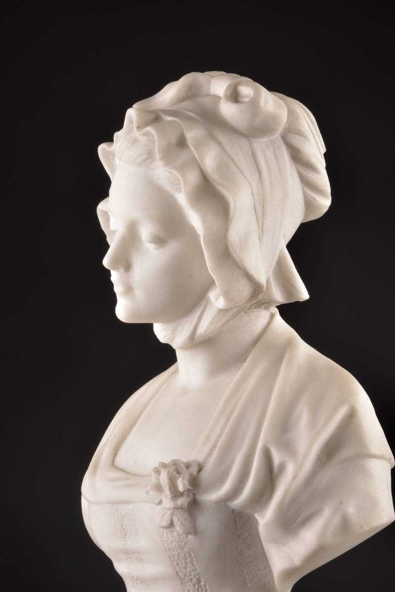 Marble Bust Of A Young Girl By Guglielmo Pugi (1850-1915), Italy, Late 19th Century-photo-2