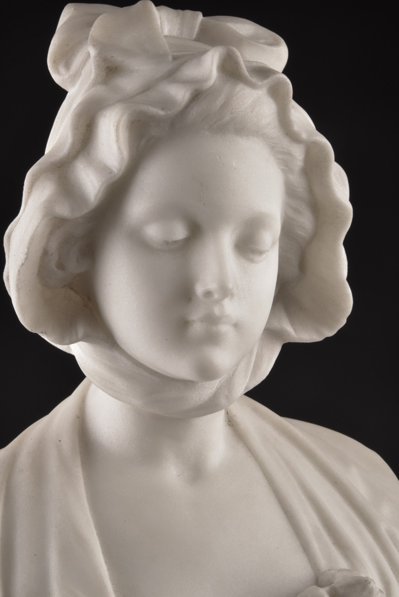 Marble Bust Of A Young Girl By Guglielmo Pugi (1850-1915), Italy, Late 19th Century-photo-5