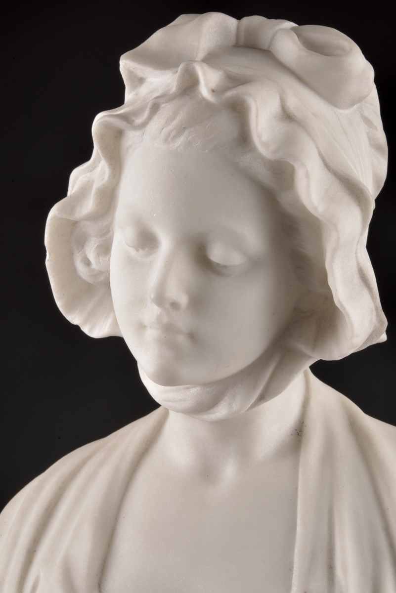 Marble Bust Of A Young Girl By Guglielmo Pugi (1850-1915), Italy, Late 19th Century-photo-6