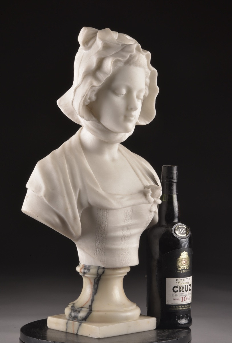 Marble Bust Of A Young Girl By Guglielmo Pugi (1850-1915), Italy, Late 19th Century-photo-7