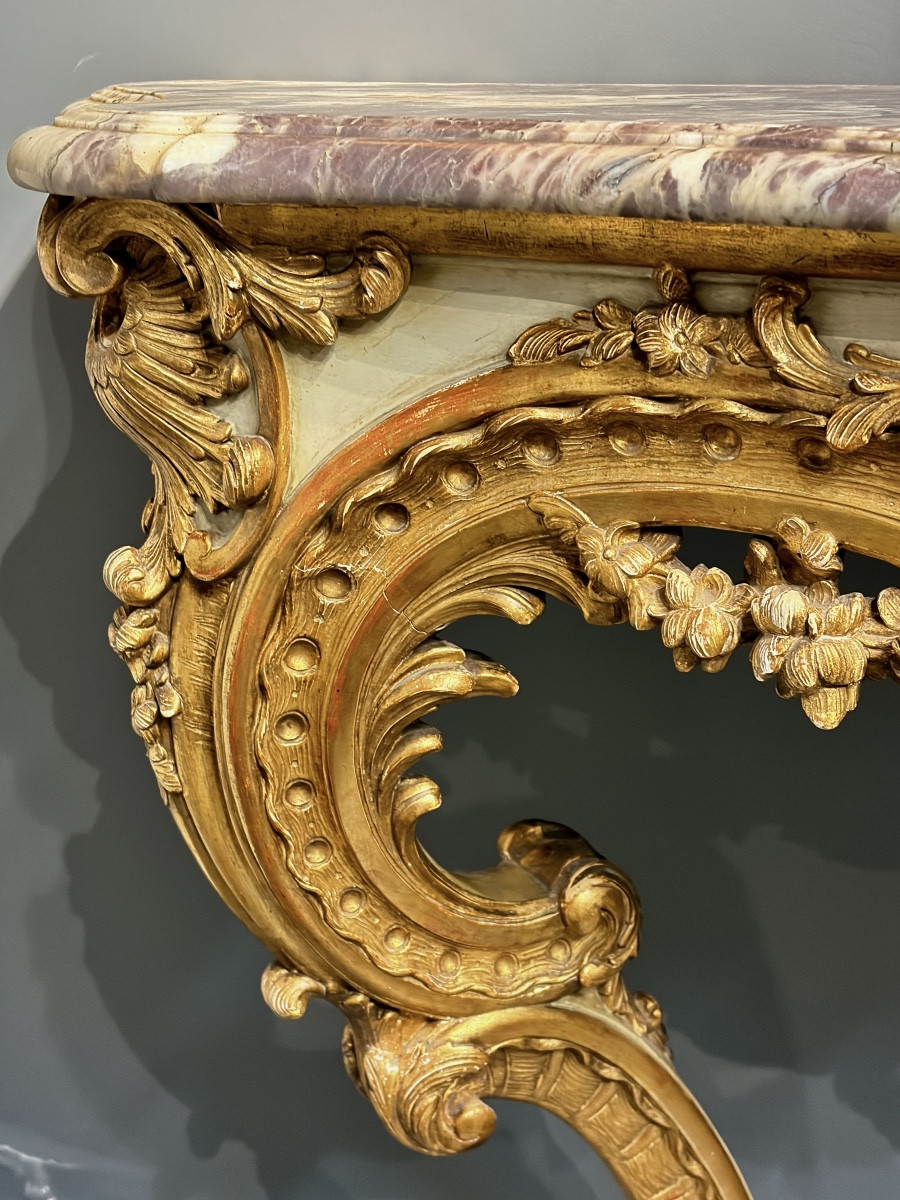 Console d’Applique en Bois Doré de Style Louis XV avec Plateau en Marbre, France, XIXe siècle-photo-4
