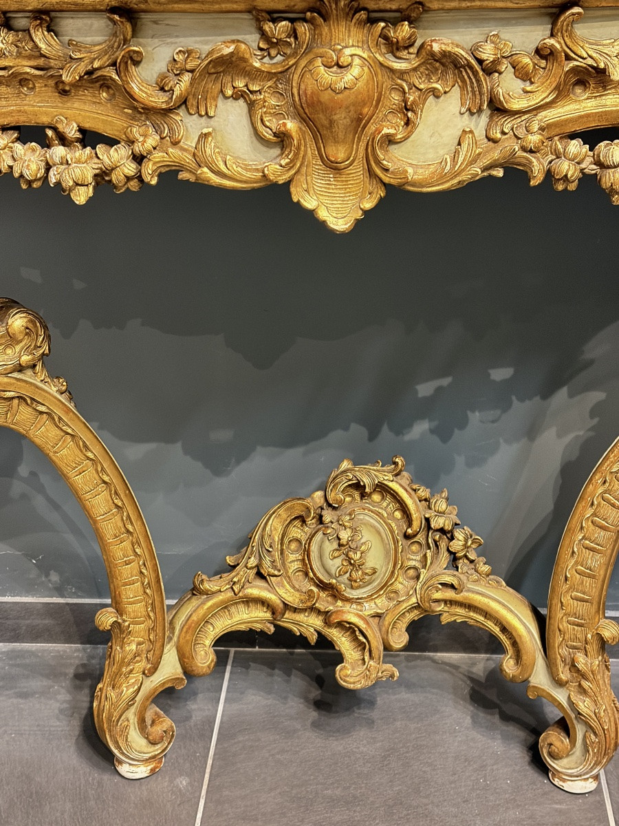 Console d’Applique en Bois Doré de Style Louis XV avec Plateau en Marbre, France, XIXe siècle-photo-3