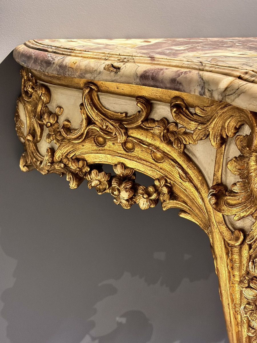 Console d’Applique en Bois Doré de Style Louis XV avec Plateau en Marbre, France, XIXe siècle-photo-4