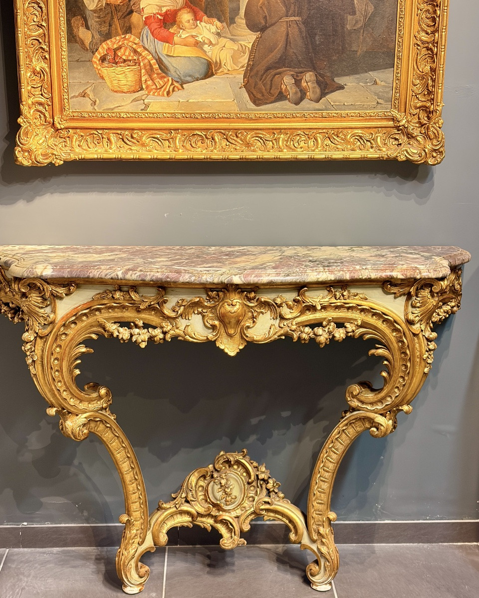Console d’Applique en Bois Doré de Style Louis XV avec Plateau en Marbre, France, XIXe siècle-photo-6