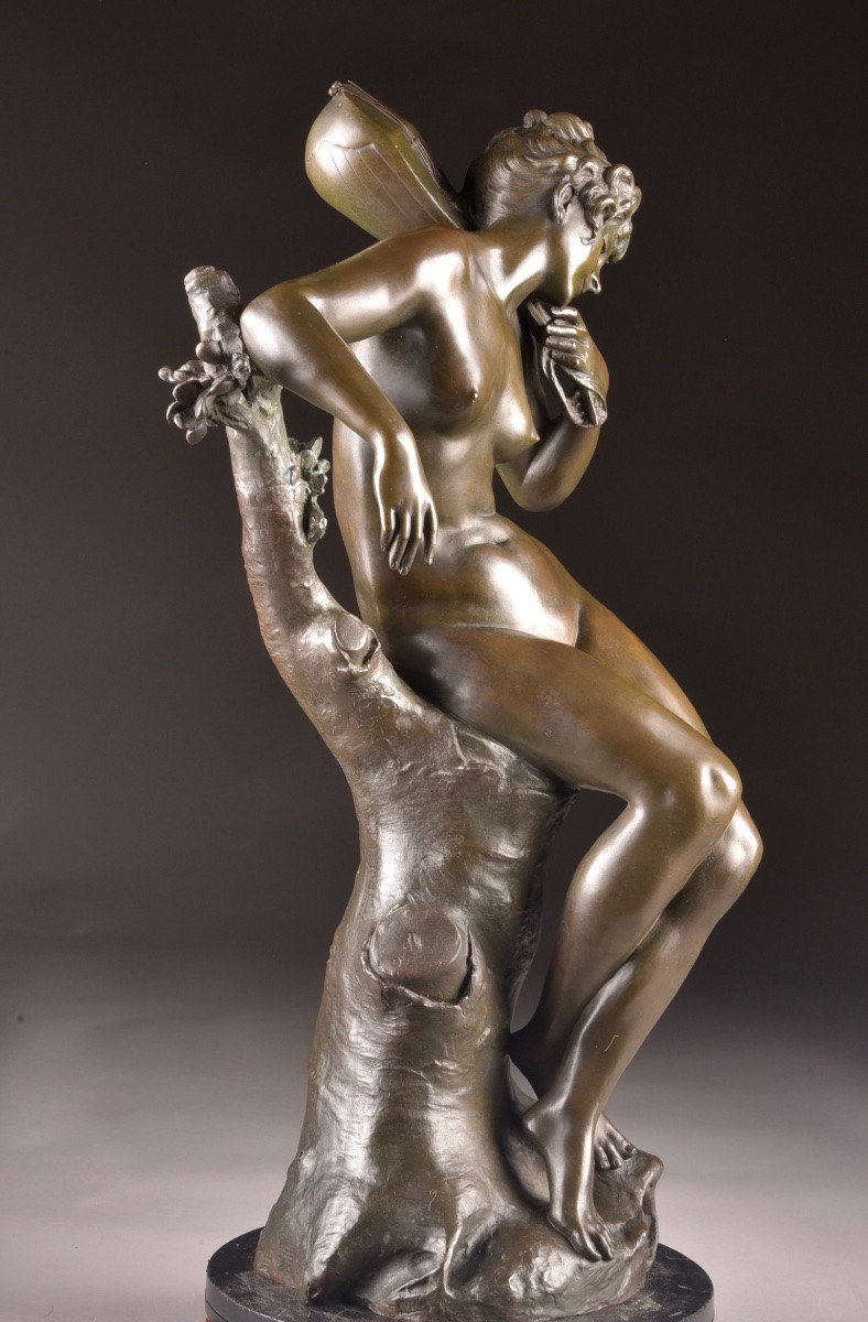 Louis Madrassi (1848–1919) — bronze Art Nouveau représentant une musicienne -photo-3