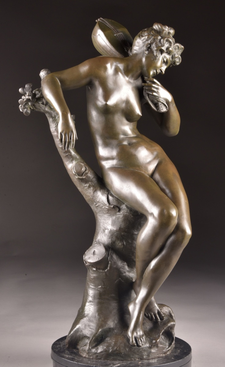 Louis Madrassi (1848–1919) — bronze Art Nouveau représentant une musicienne 