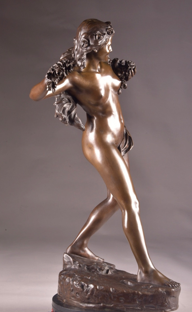 Paul Romain Chevré (1867–1914) — bronze Art Nouveau représentant une jeune femme -photo-1