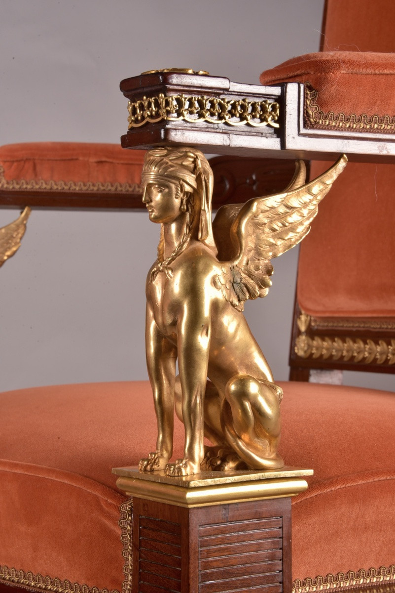 Pair Of 19th Century Empire-style Armchairs With Ormolu Sphinxes-photo-1