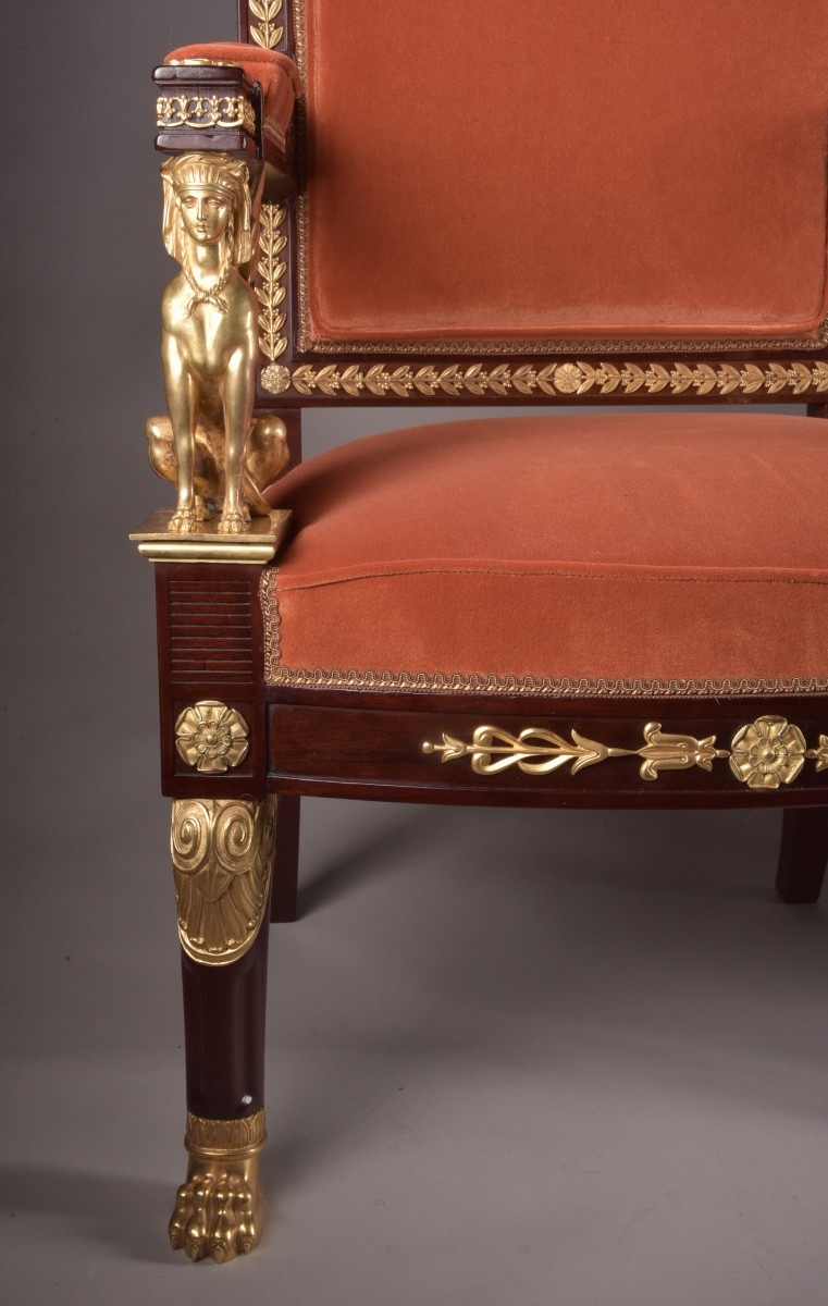 Pair Of 19th Century Empire-style Armchairs With Ormolu Sphinxes-photo-3
