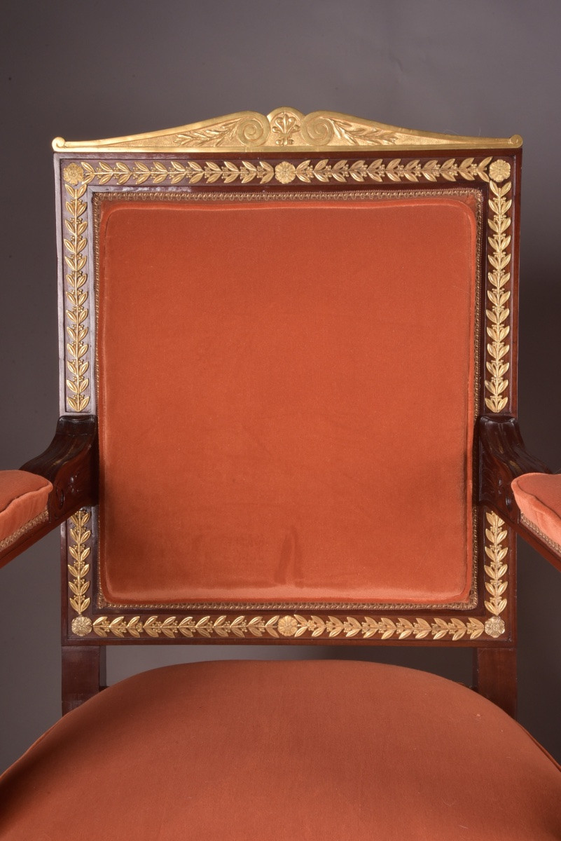 Pair Of 19th Century Empire-style Armchairs With Ormolu Sphinxes-photo-4