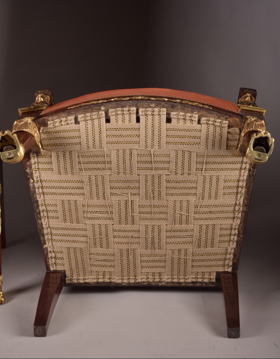 Pair Of 19th Century Empire-style Armchairs With Ormolu Sphinxes-photo-5