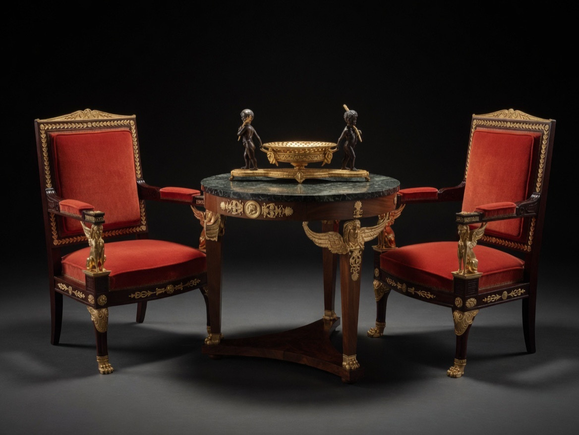 Pair Of 19th Century Empire-style Armchairs With Ormolu Sphinxes-photo-7