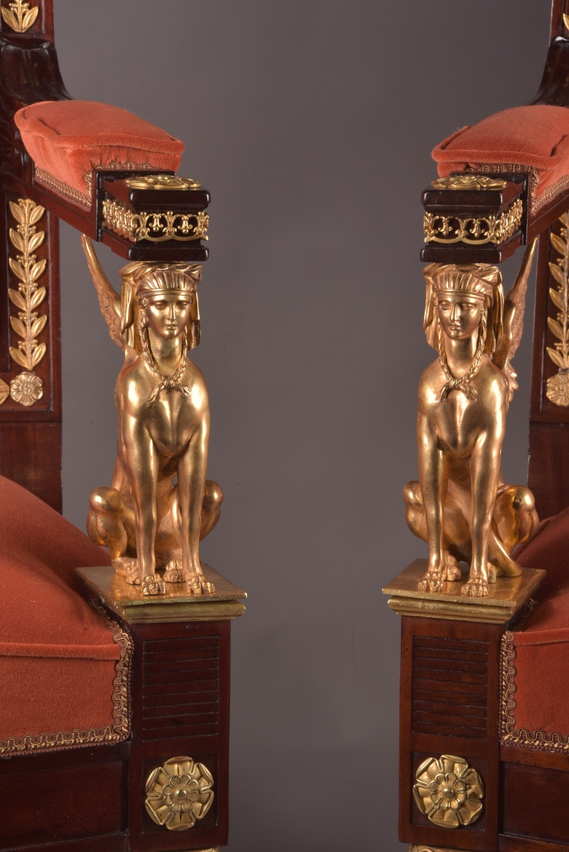 Pair Of 19th Century Empire-style Armchairs With Ormolu Sphinxes-photo-8