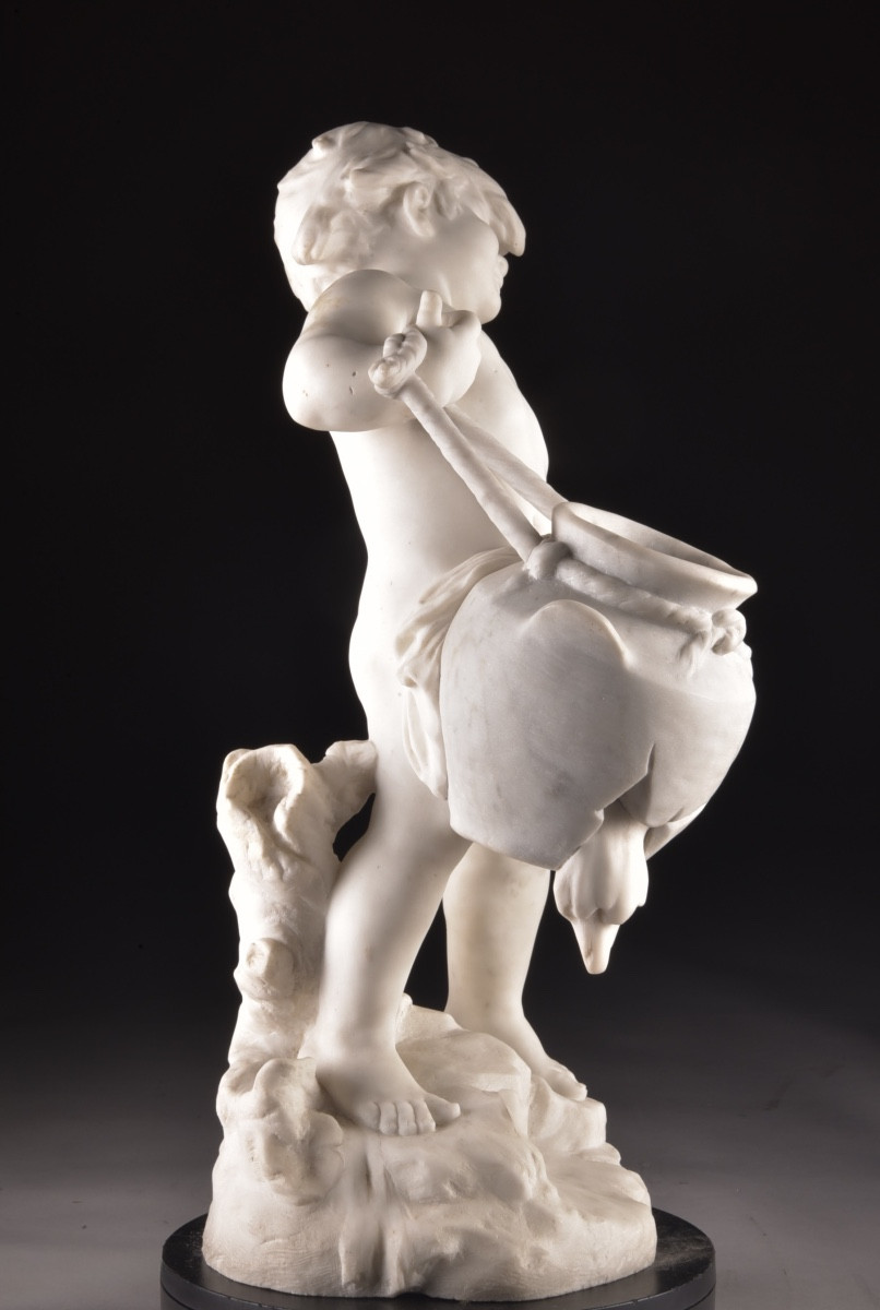 Sculpture en marbre « L’Enfant à la cruche » par Auguste Moreau (1834–1917)-photo-4