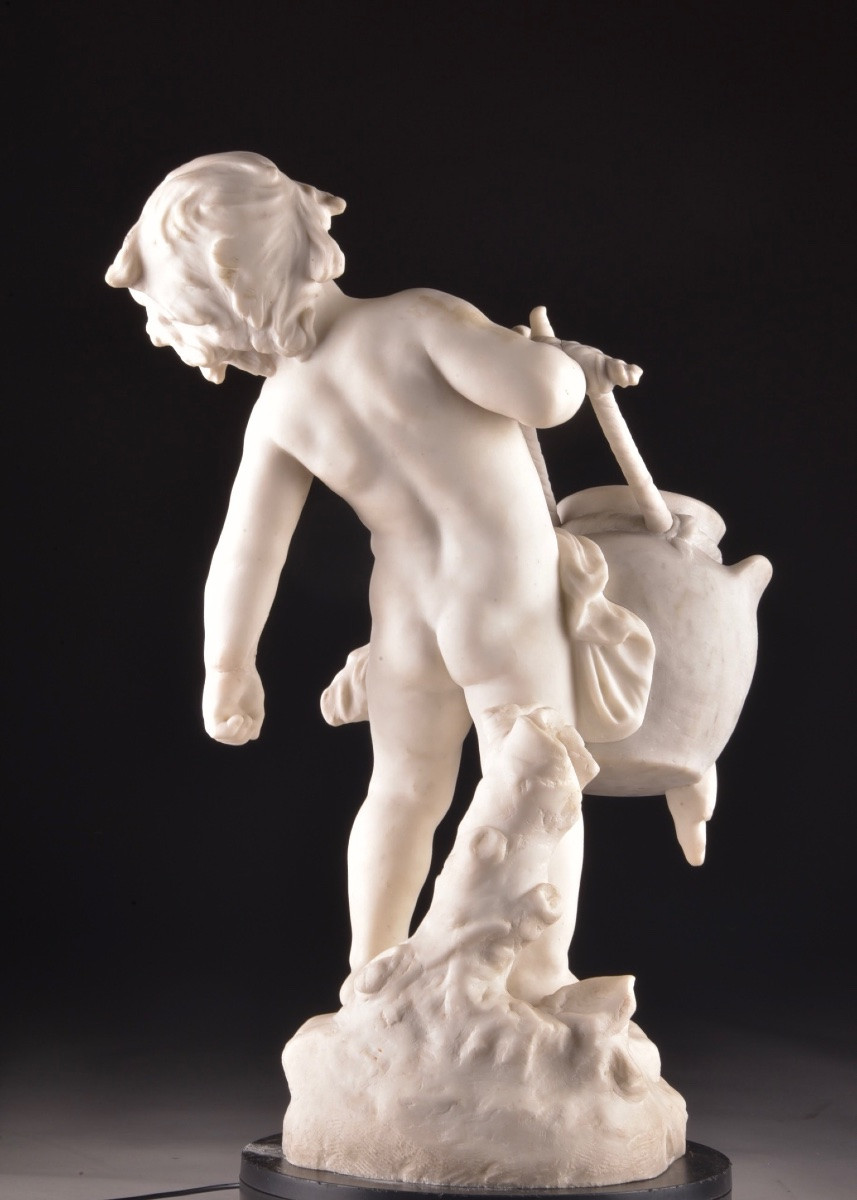 Sculpture en marbre « L’Enfant à la cruche » par Auguste Moreau (1834–1917)-photo-6