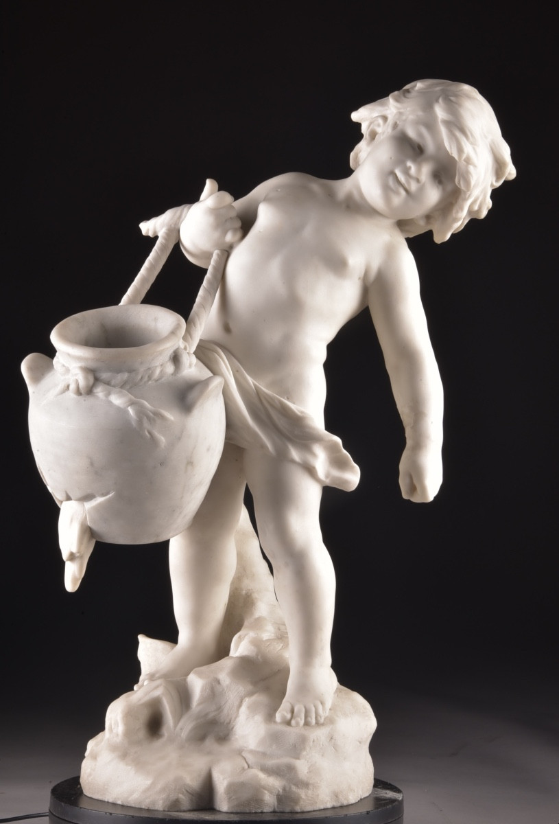 Sculpture en marbre « L’Enfant à la cruche » par Auguste Moreau (1834–1917)