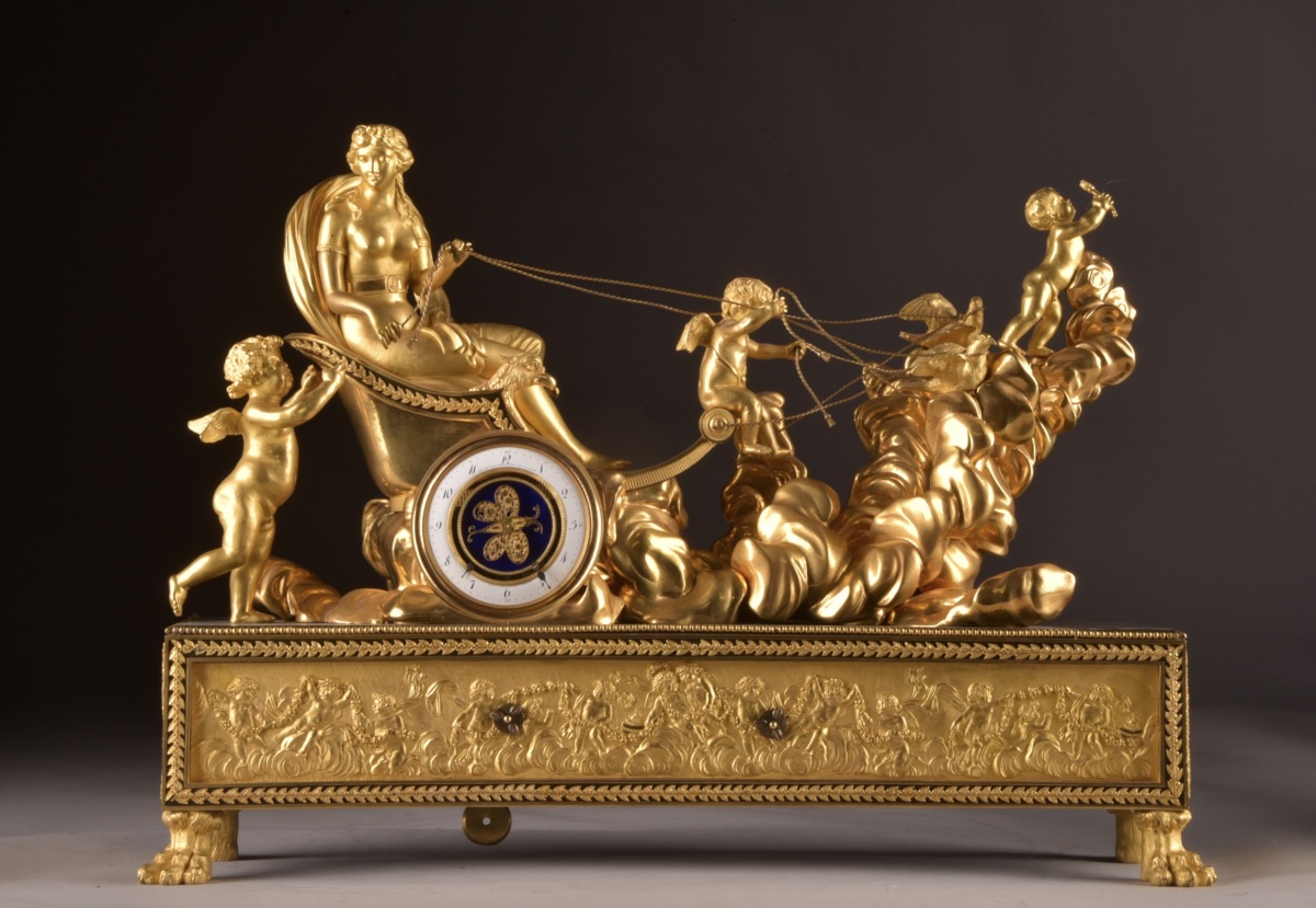 Exceptional "venus" Carriage Clock From The Empire Period, Signed By Deverberie & Co.,