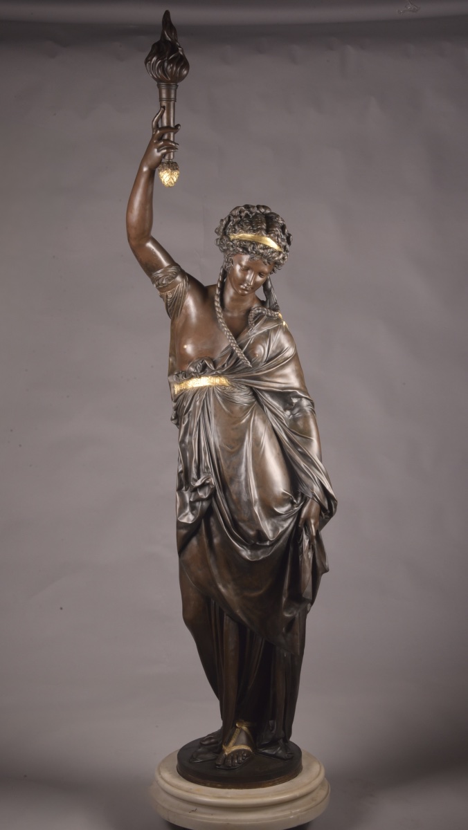 Albert-ernest Carrier-belleuse (1824–1887) – Figure Holding A Torch