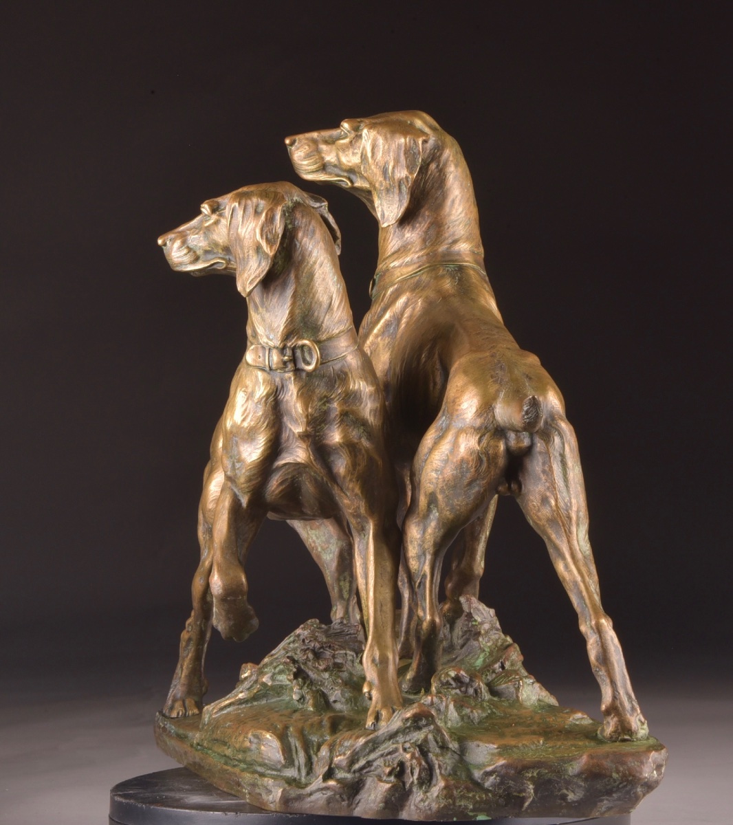 É. Drouot (1859–1945) Groupe Animalier en Bronze à Patine Représentant Deux Chiens de Chasse-photo-2