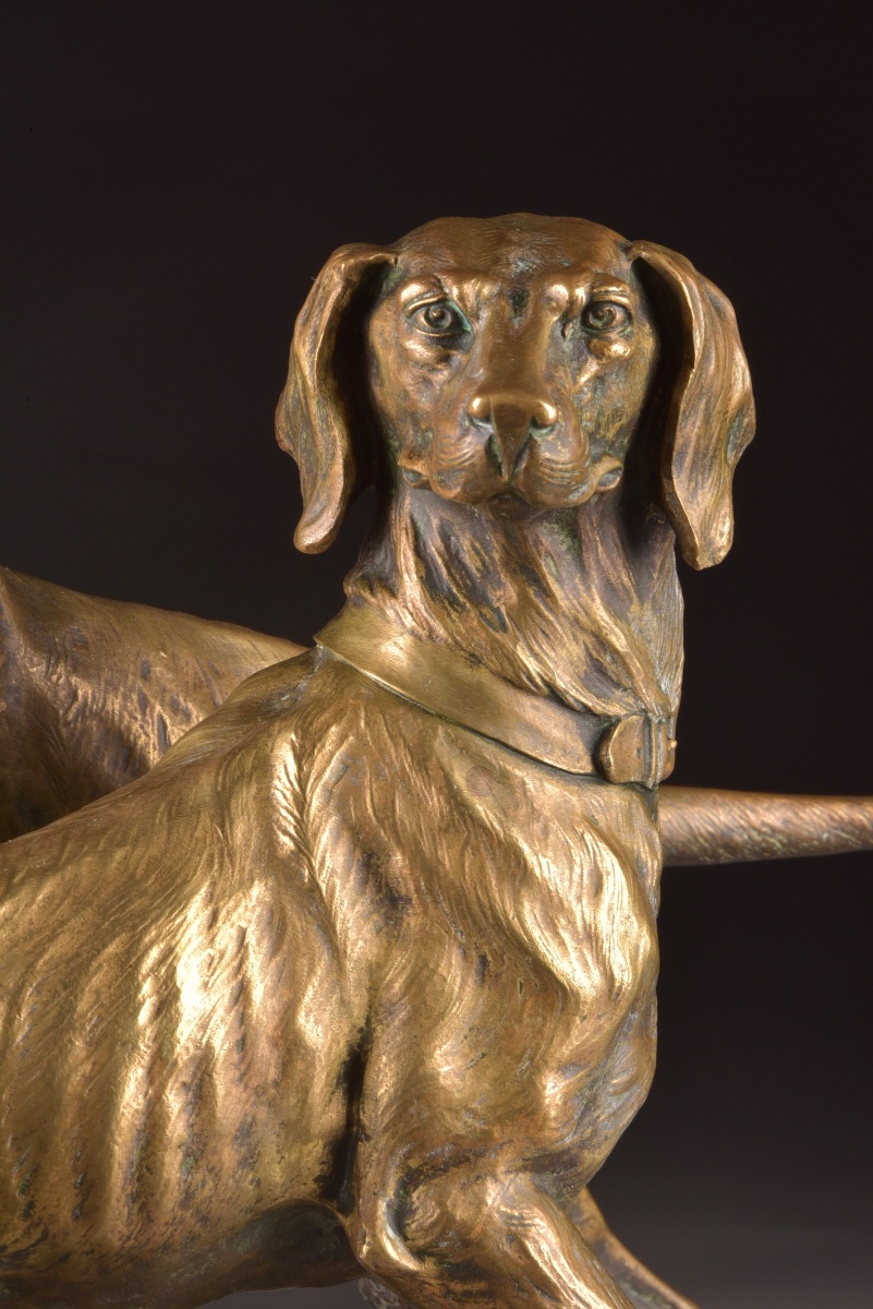 É. Drouot (1859–1945) Groupe Animalier en Bronze à Patine Représentant Deux Chiens de Chasse-photo-7