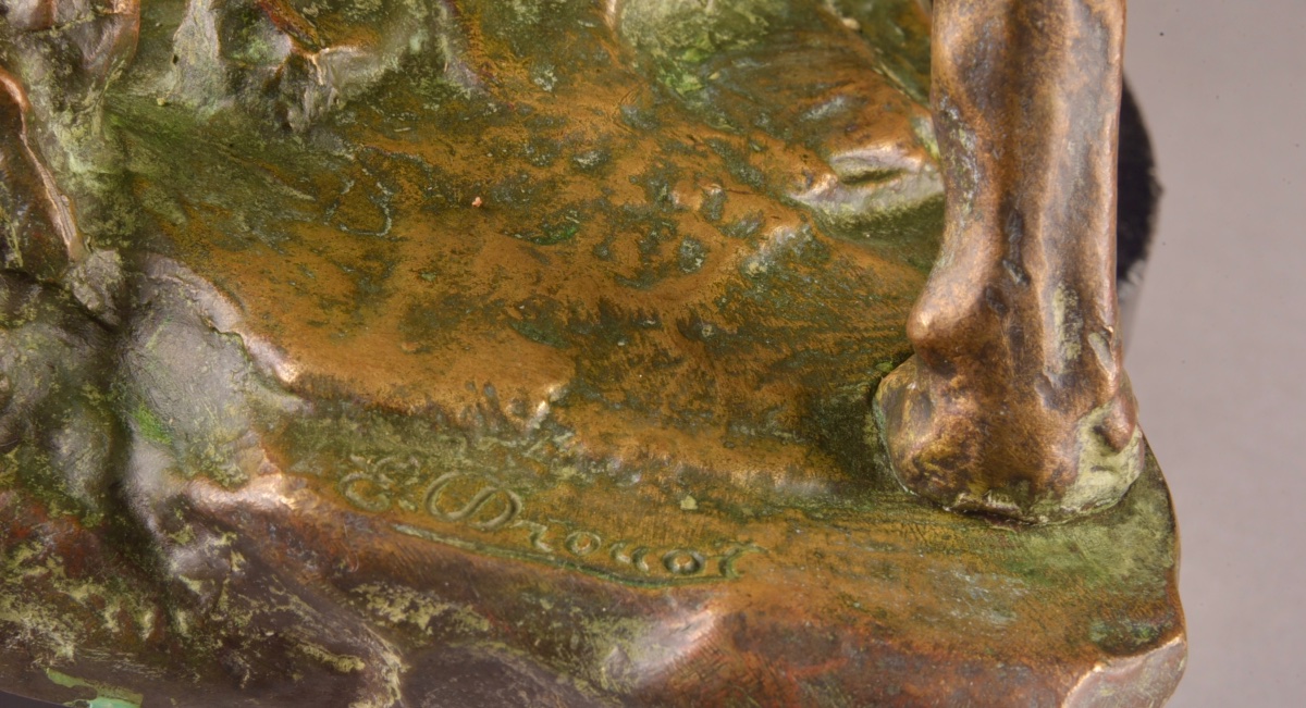 É. Drouot (1859–1945) Groupe Animalier en Bronze à Patine Représentant Deux Chiens de Chasse-photo-8