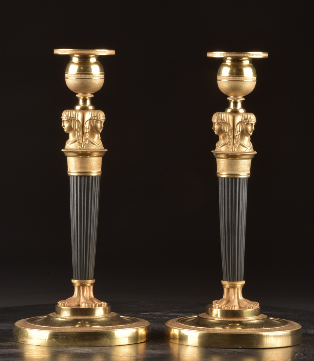 Paire de flambeaux Empire « Retour d’Égypte », attribuée à Claude Galle, vers 1805