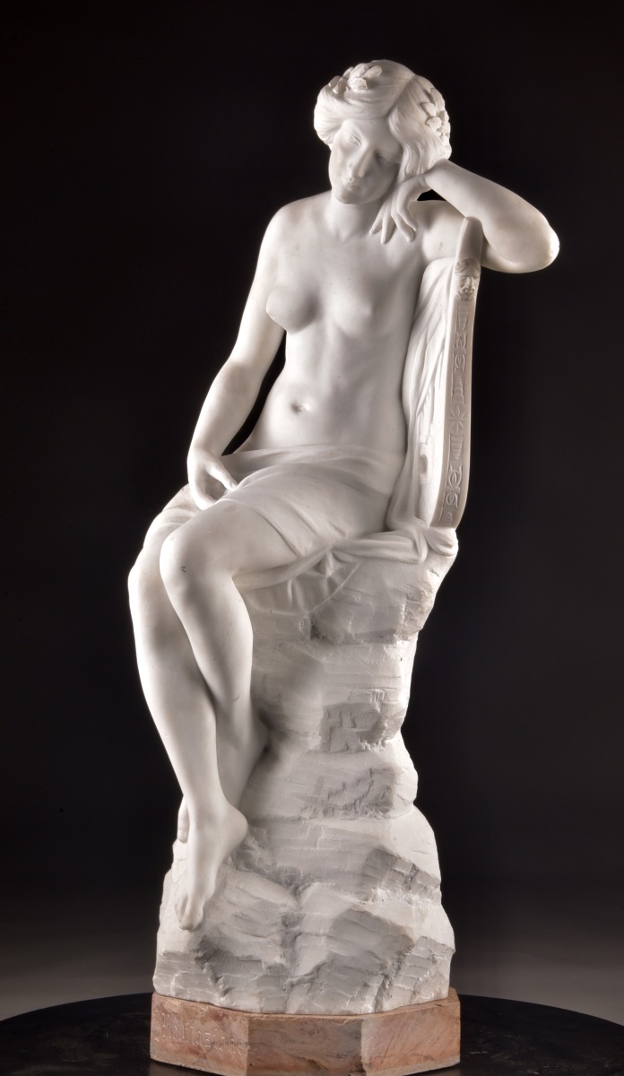 Meditazione – Attilio Fagioli (1877–1966) Sculpture monumentale en marbre de Carrare-photo-1