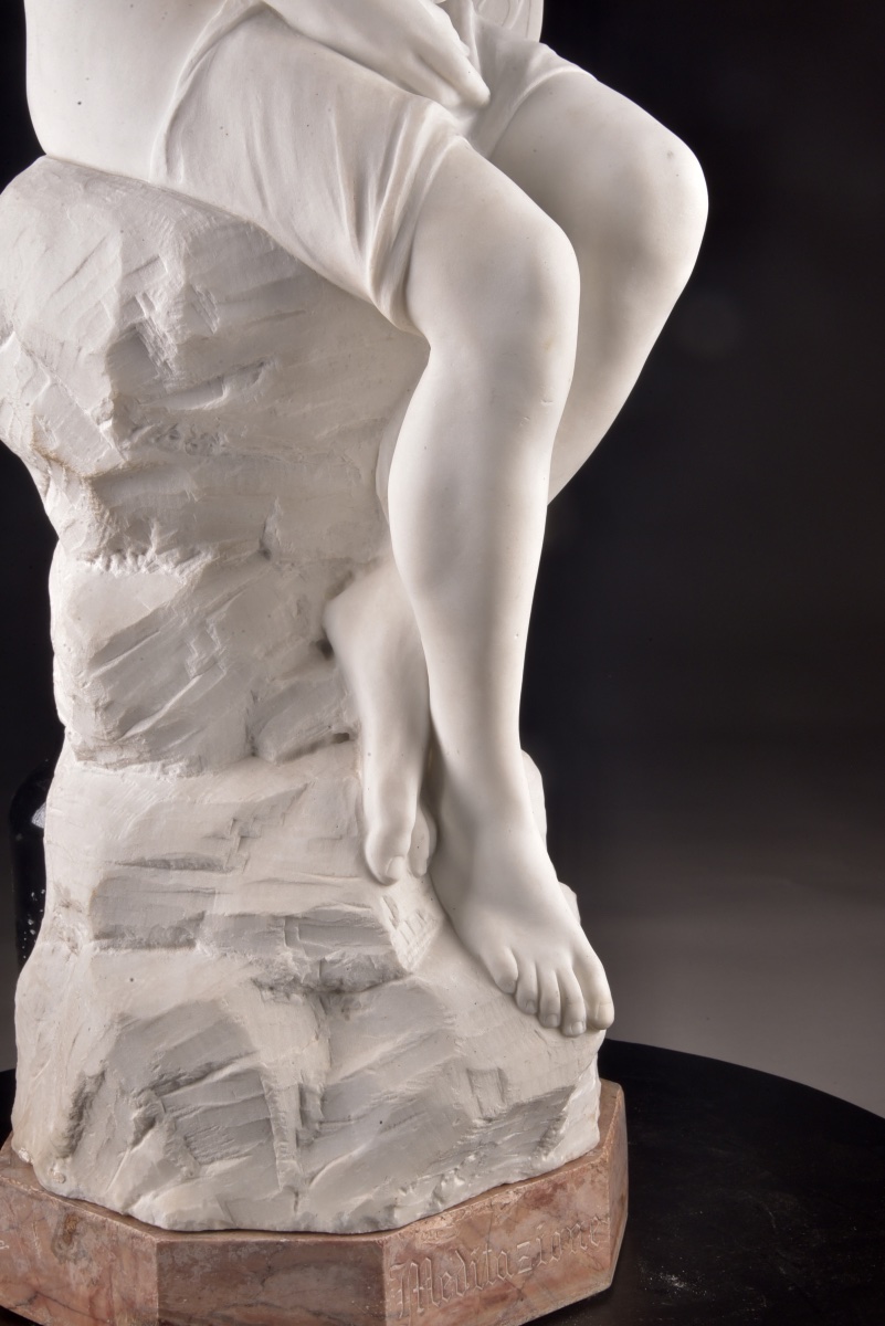 Meditazione – Attilio Fagioli (1877–1966) Sculpture monumentale en marbre de Carrare-photo-7