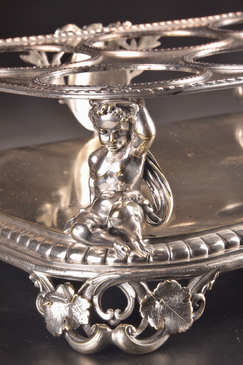 Christofle Six-compartment Carafe Holder With Putti, France, Late 19th Century-photo-2