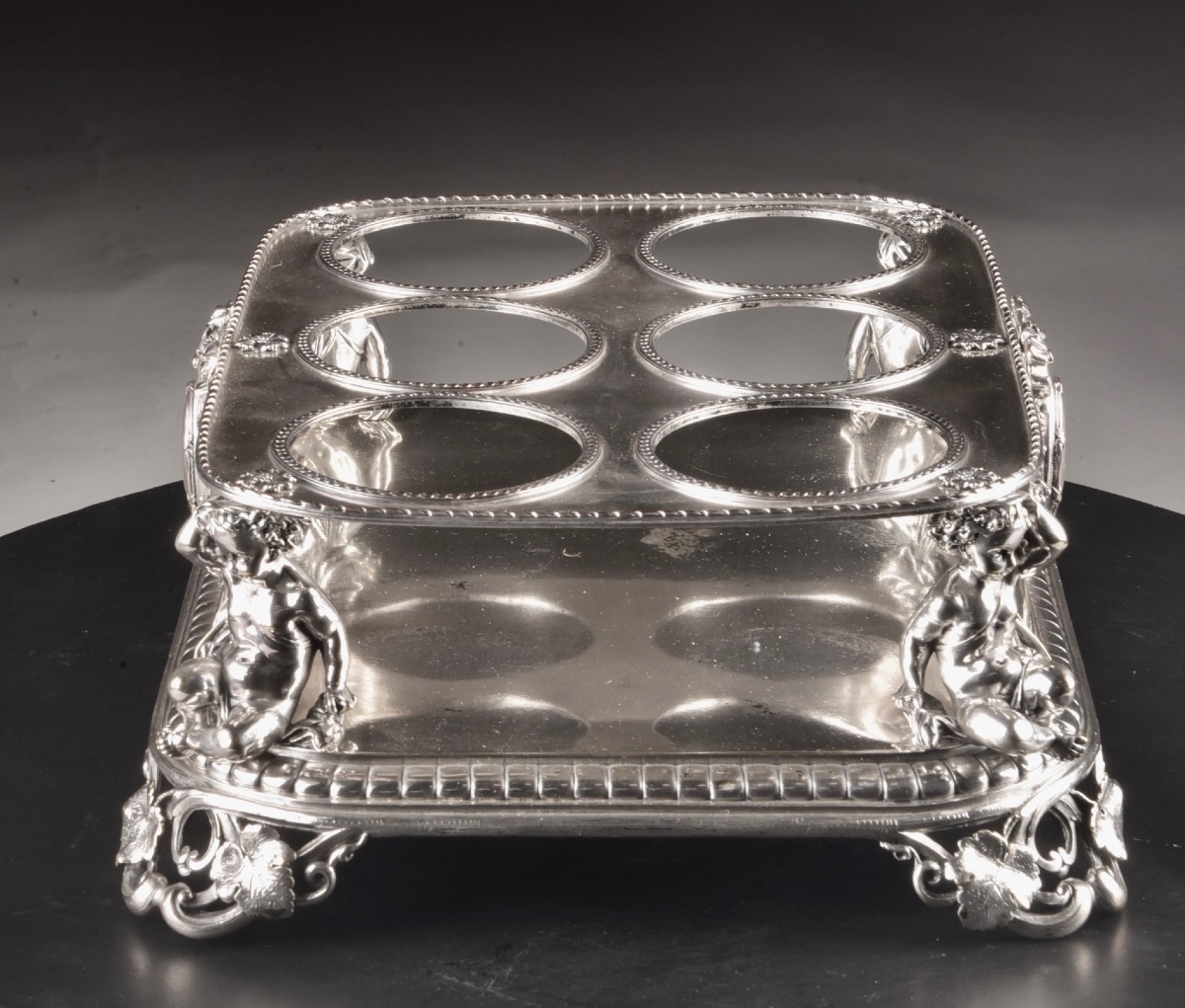 Christofle Six-compartment Carafe Holder With Putti, France, Late 19th Century-photo-6