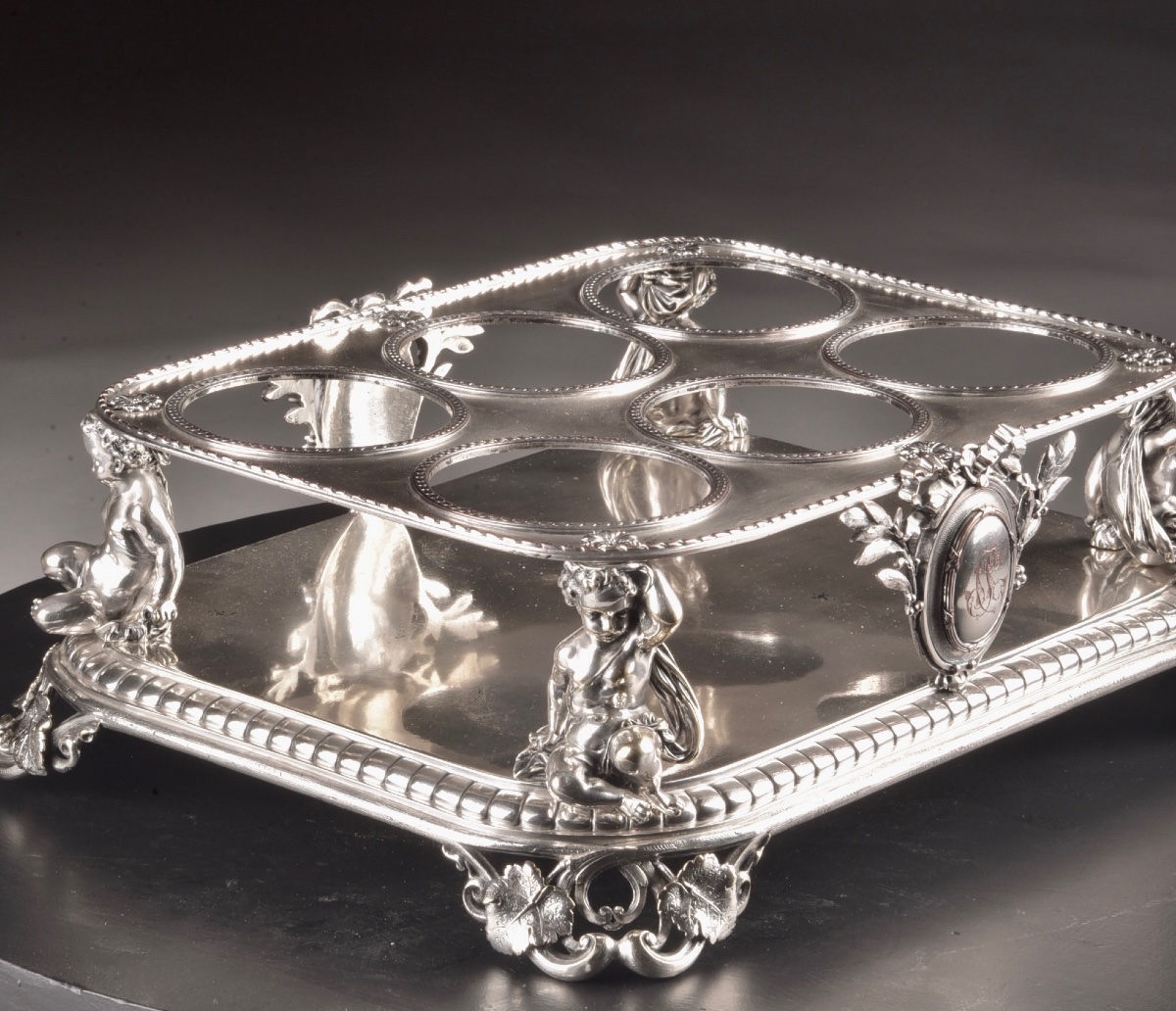 Christofle Six-compartment Carafe Holder With Putti, France, Late 19th Century-photo-7