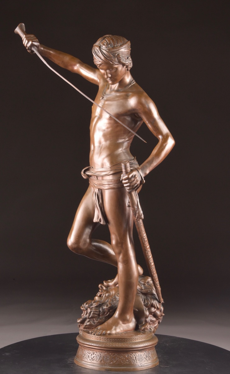 Antonin Mercié – David Vainqueur – Grand Bronze Barbedienne, Paris, 73 cm-photo-1