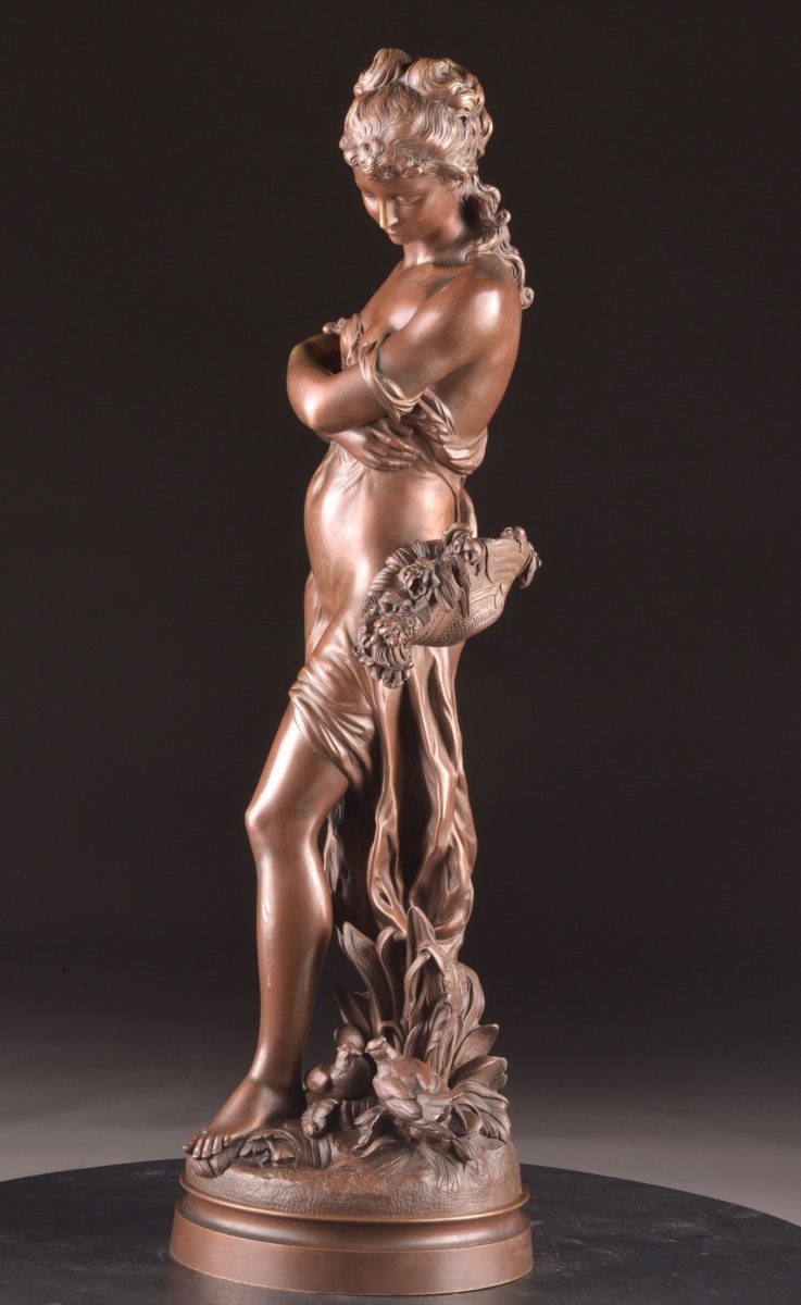 Hippolyte Moreau (1832–1927) – Grande Figure Féminine Allégorique en Bronze, 71 cm-photo-2