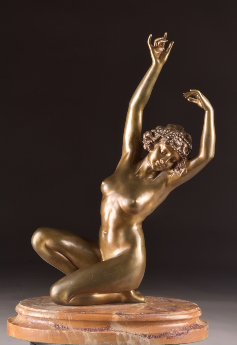 Affortunato Gory — Grande sculpture en bronze, Danseuse Art Déco, vers 1920