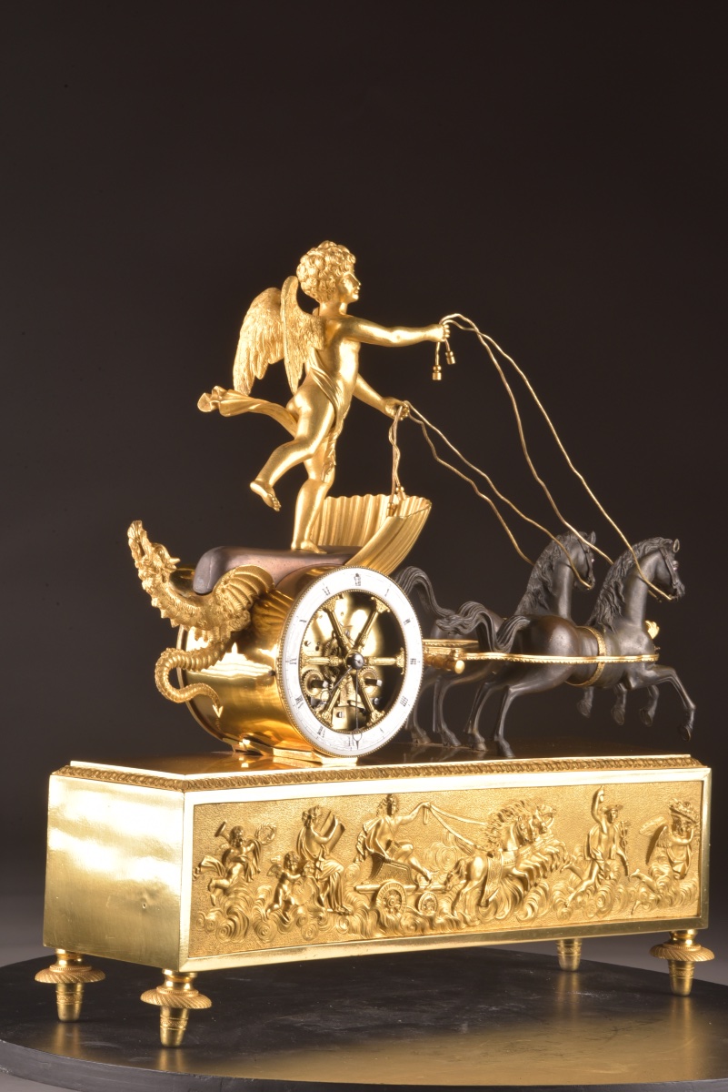 Pendule de char d’époque Empire en bronze doré et patiné, signée Courvoisier à Paris, vers 1805-photo-3