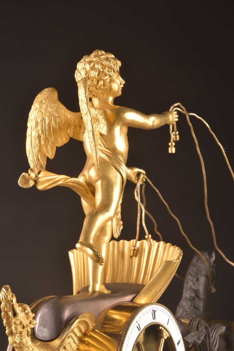 Pendule de char d’époque Empire en bronze doré et patiné, signée Courvoisier à Paris, vers 1805-photo-8