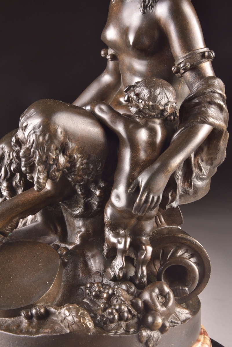 Large Bronze Group Sculpture – Bacchante With Two Putti, After Clodion – 19th Century-photo-3