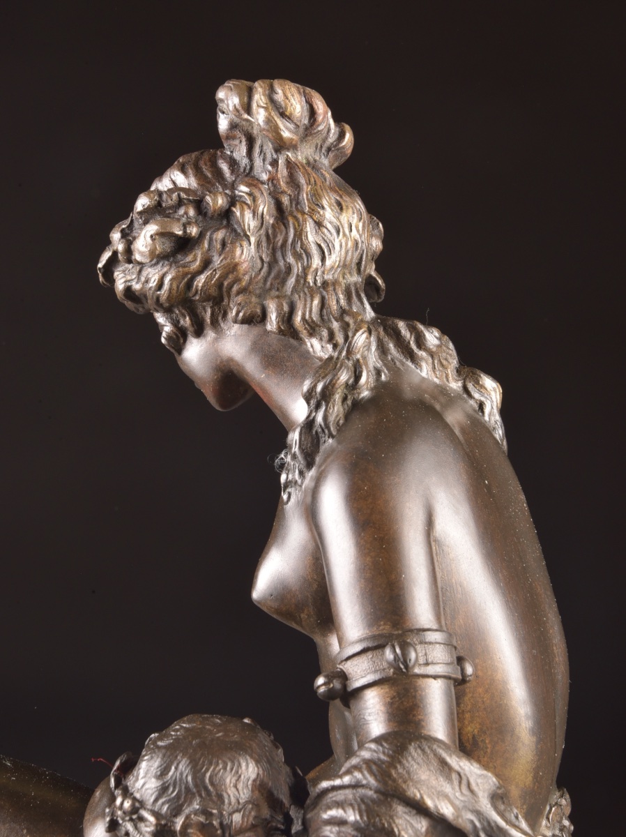 Large Bronze Group Sculpture – Bacchante With Two Putti, After Clodion – 19th Century-photo-2