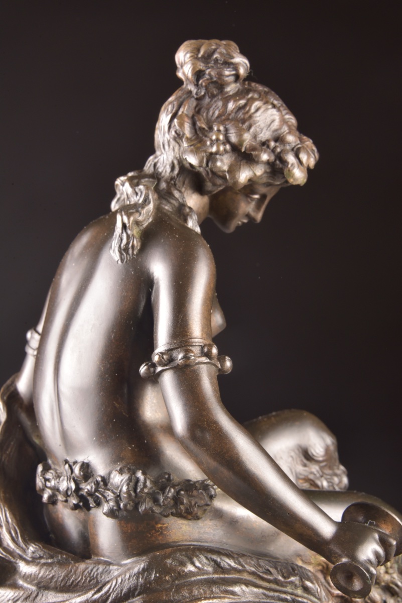 Large Bronze Group Sculpture – Bacchante With Two Putti, After Clodion – 19th Century-photo-3