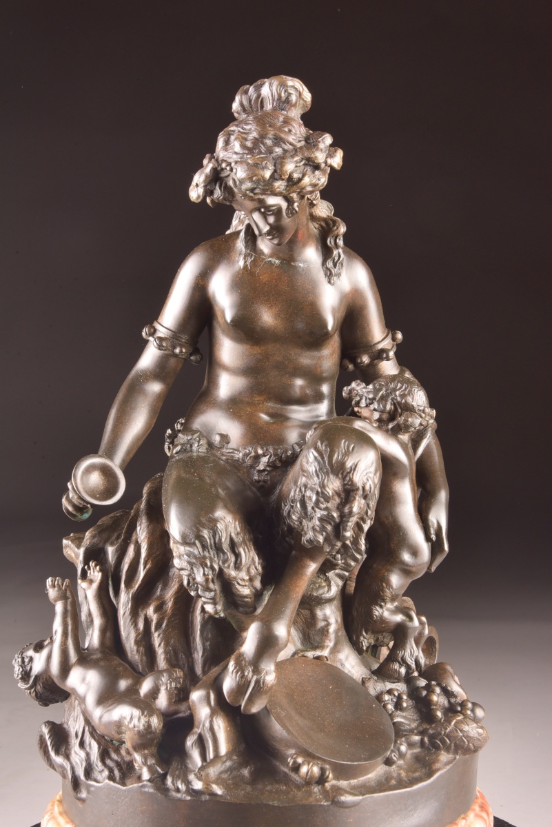 Large Bronze Group Sculpture – Bacchante With Two Putti, After Clodion – 19th Century-photo-4