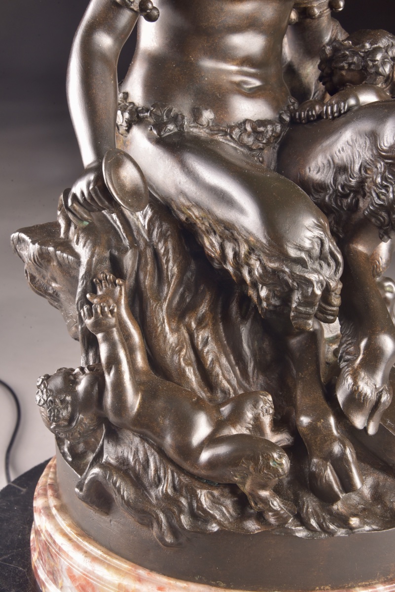 Large Bronze Group Sculpture – Bacchante With Two Putti, After Clodion – 19th Century-photo-5