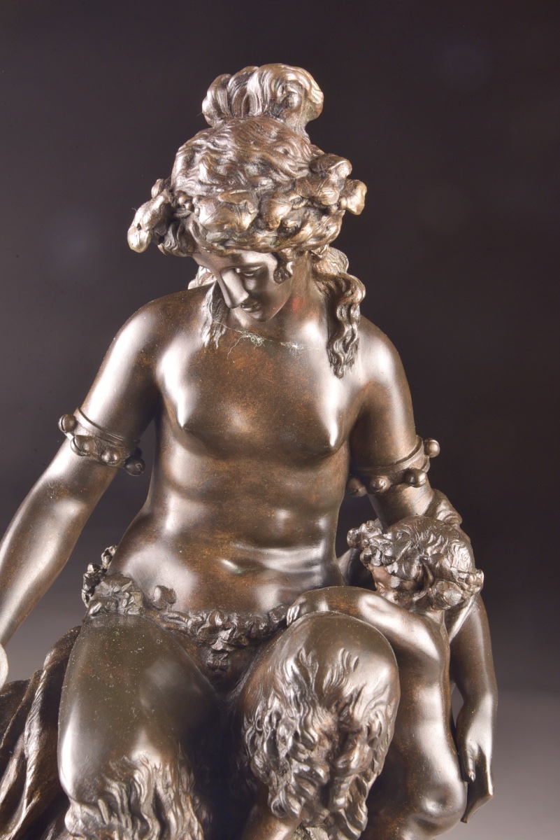 Large Bronze Group Sculpture – Bacchante With Two Putti, After Clodion – 19th Century-photo-6