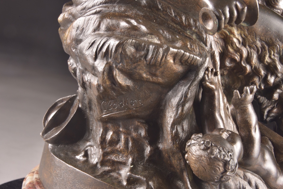 Large Bronze Group Sculpture – Bacchante With Two Putti, After Clodion – 19th Century-photo-7