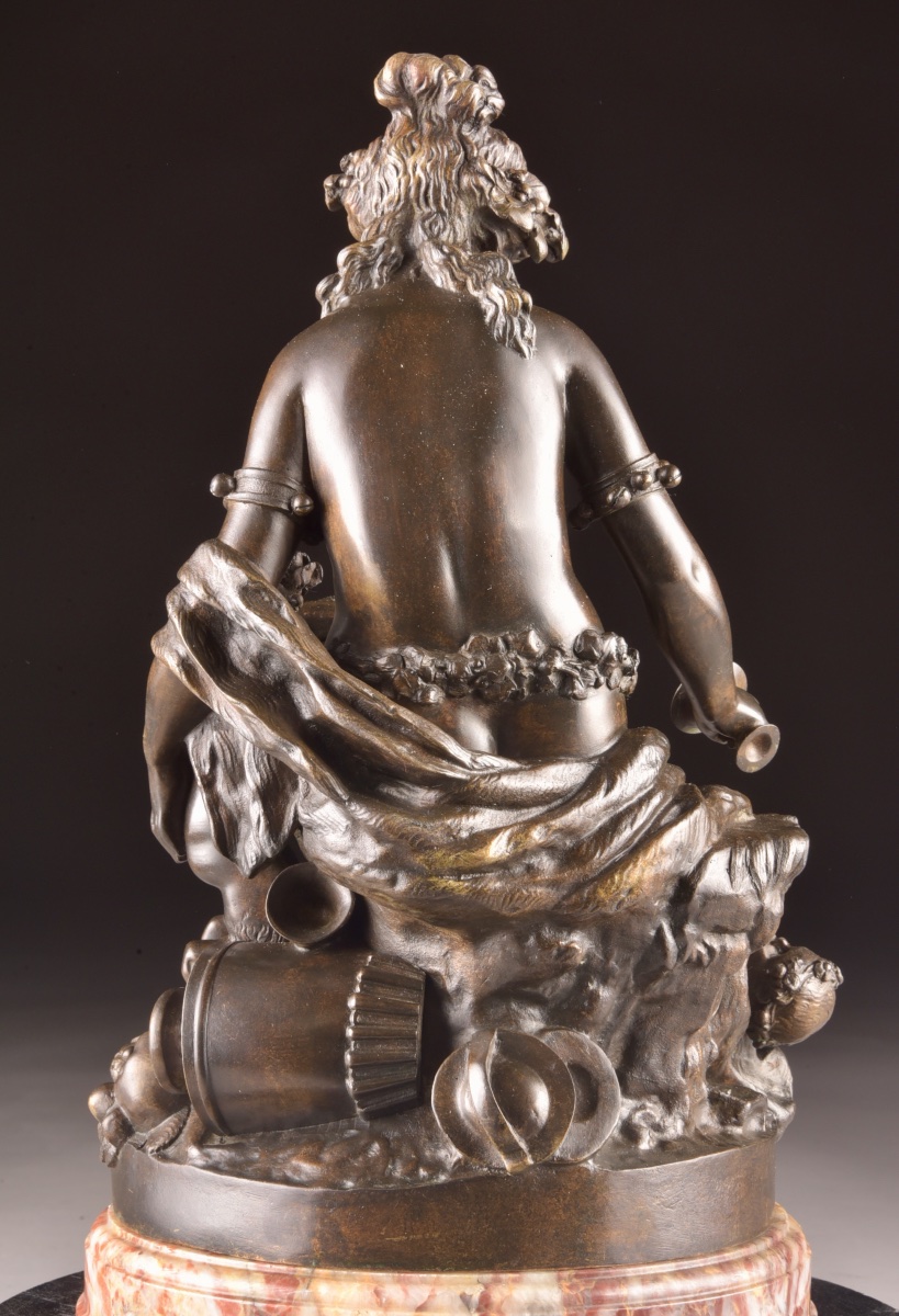 Large Bronze Group Sculpture – Bacchante With Two Putti, After Clodion – 19th Century-photo-8