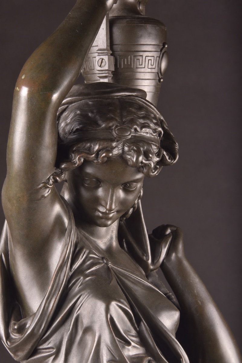 émile Louis Picault (1833–1915) – Large Bronze Torch, Woman With A Flame, Height: 120 Cm-photo-2
