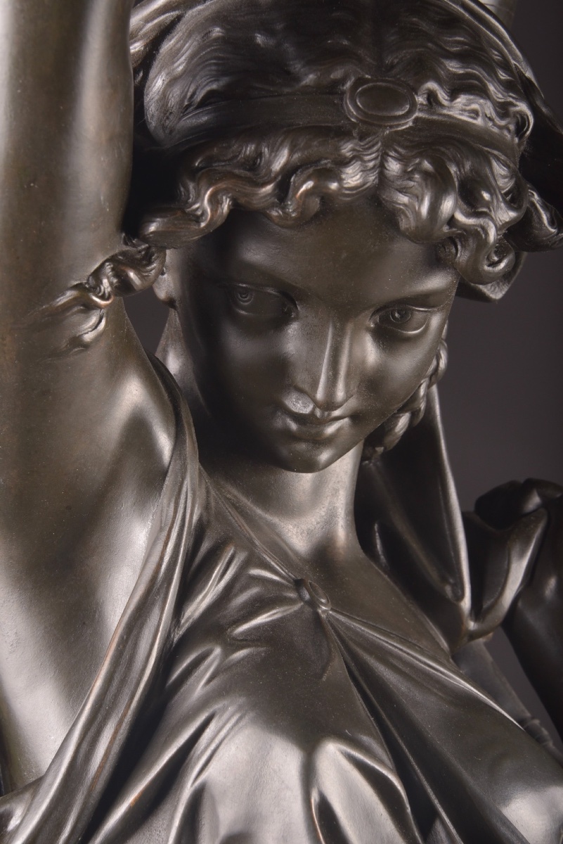émile Louis Picault (1833–1915) – Large Bronze Torch, Woman With A Flame, Height: 120 Cm-photo-1