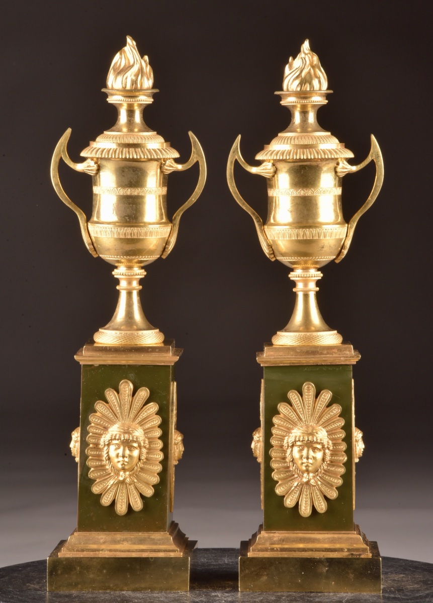Pair Of Empire Gilded Bronze Candlesticks With Interchangeable Flames – France, Circa 1810-photo-3