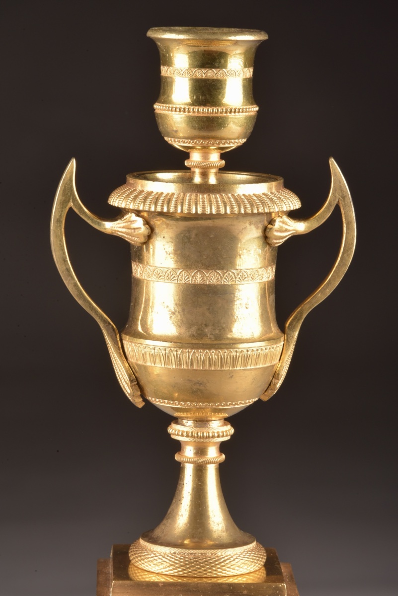Pair Of Empire Gilded Bronze Candlesticks With Interchangeable Flames – France, Circa 1810-photo-4